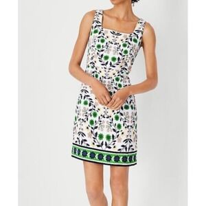 Ann Taylor Sheath Dress Size 6 White Multicolor Floral Square Neck Sleeveless